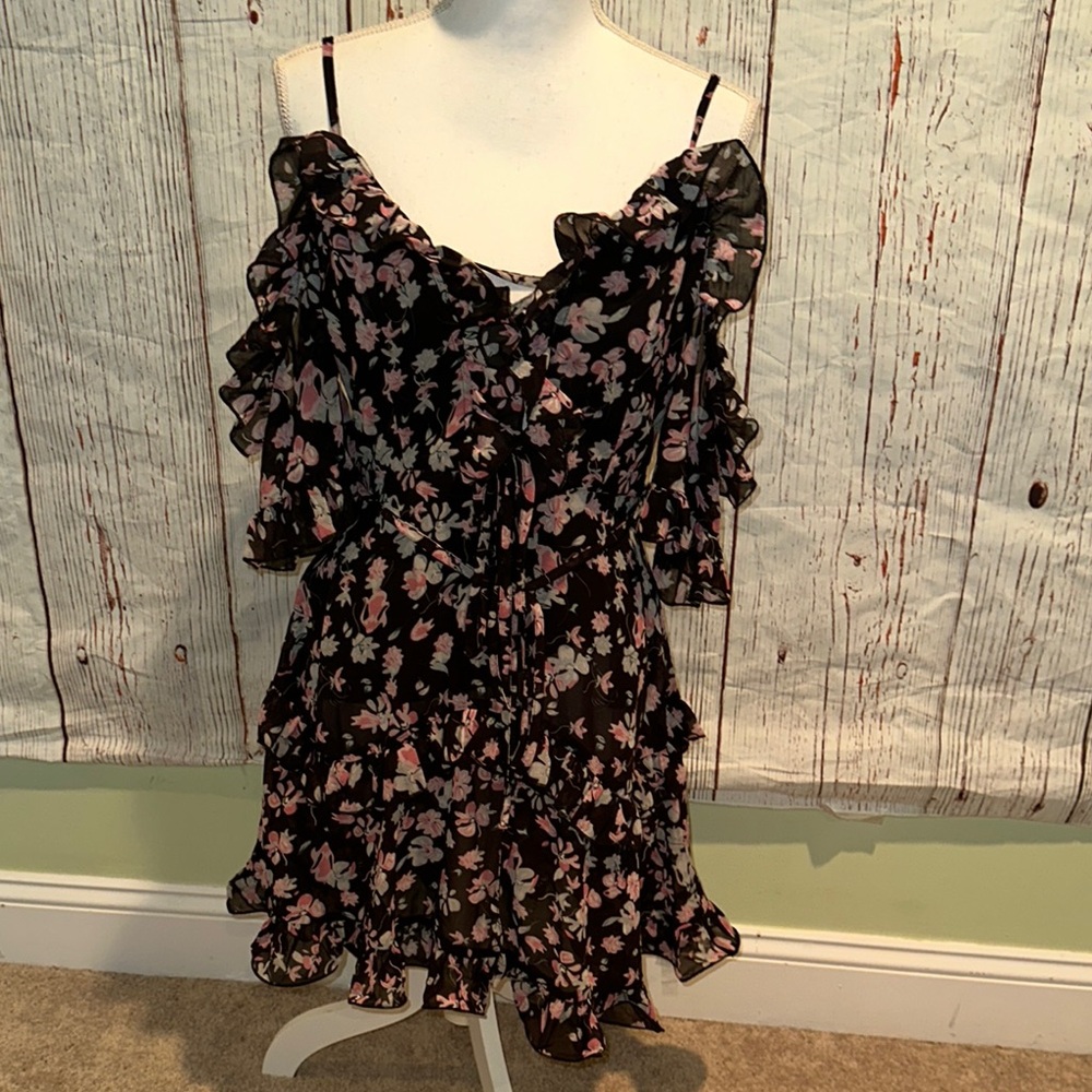 Floral Ruffle cold Shoulder Dress